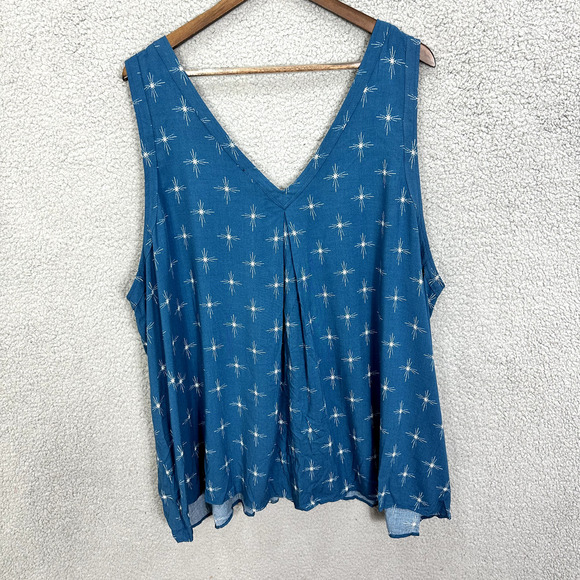 Torrid‎ Tank Top Womens 5X Blue Geometric Star V Neck Flowy Challis Stitch Boho - Picture 3 of 7